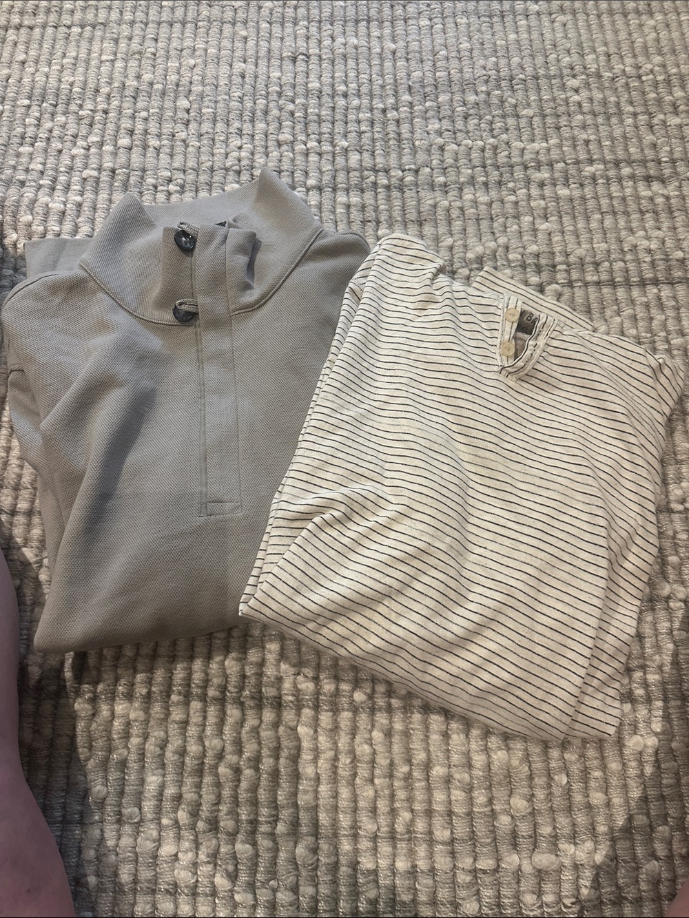Banana Republic Men's Gray Quarter-Zip Sweater & Cream Striped Henley